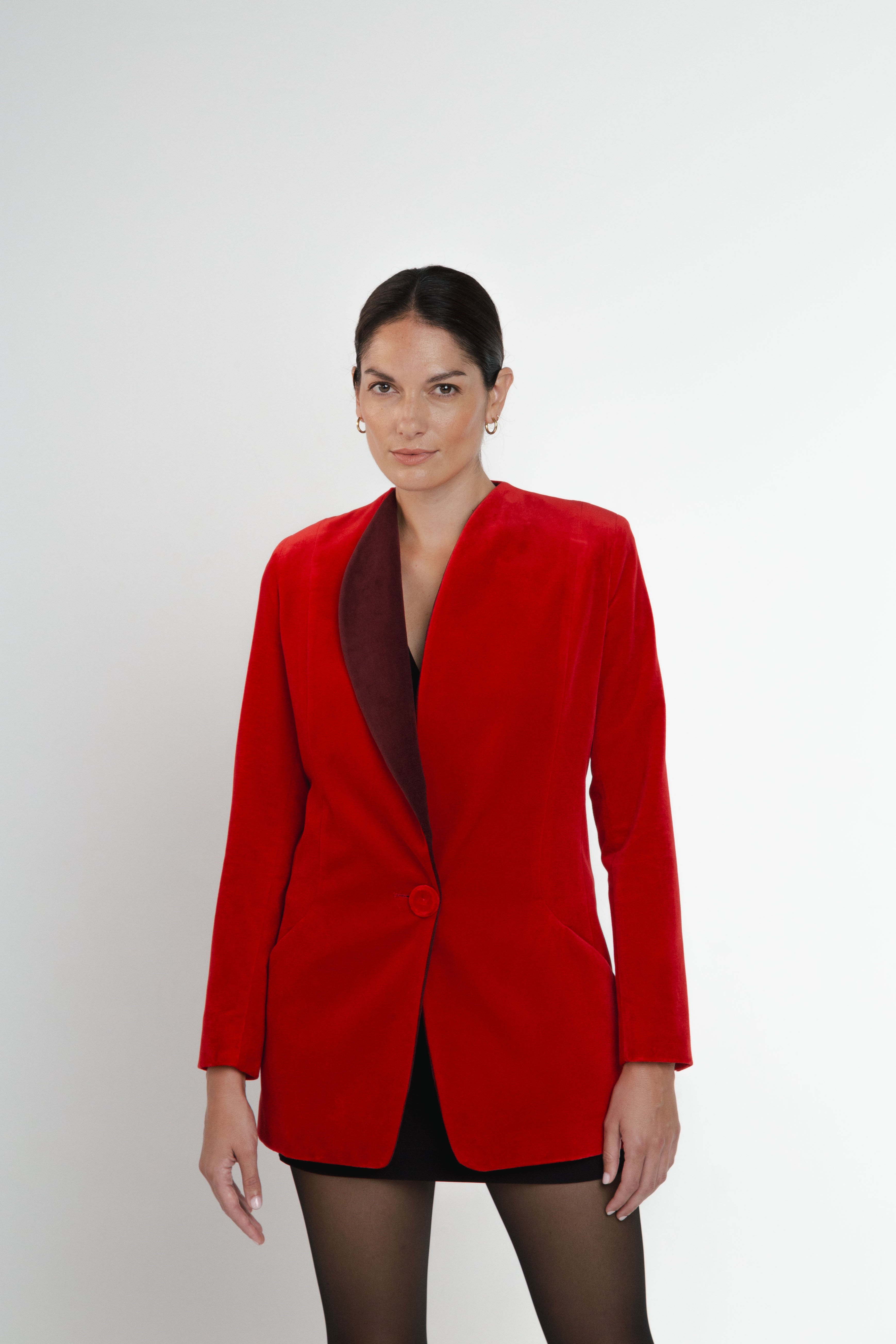 Gio Guarini Eternity Red Velvet Blazer Love Lapel Made in Puglia